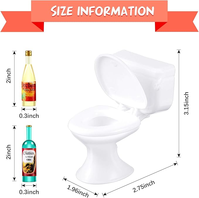 Harrycle 10 Pcs Miniature Wine Bottles with 2 Pieces Mini Toilet Cake Topper Dollhouse Cake Accessories Funny Tiny Toy Set for Celebrating Party Favor Birthday Party Decoration