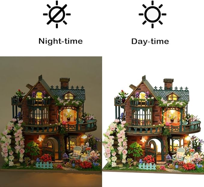 DIY Miniature House Kit with LED Lights, Fairy Garden Mini House Building Kit for Adults, Creative Crafts for Christmas & Birthday