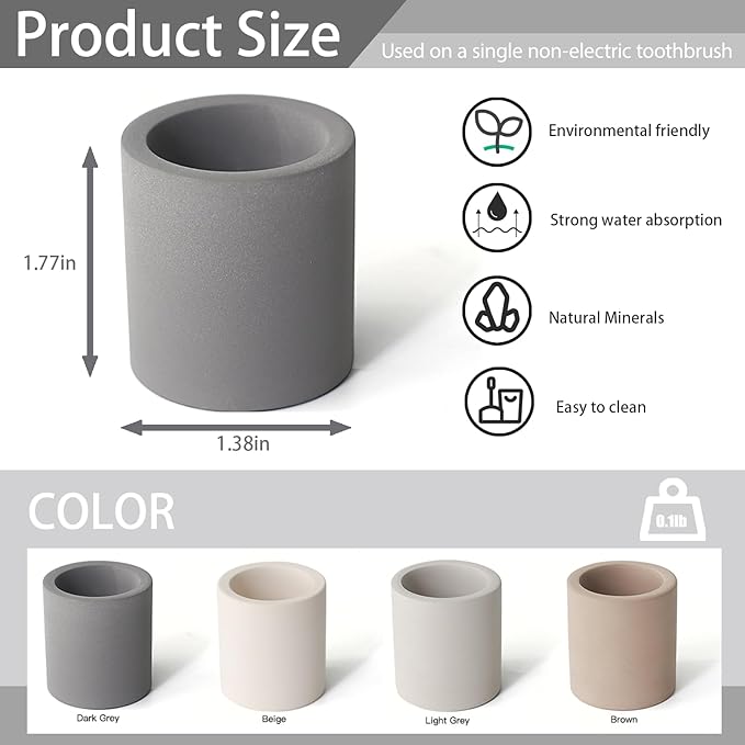 DiatZeno Mini Toothbrush Holders for Bathrooms - Diatomite Quick-Dry Organizer, Compact Portable Toothbrush Holder for Countertop, Shower & Travel Storage