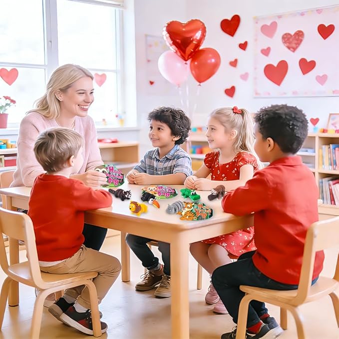 24Pcs Valentines Mini 3D Printed Forest Animals for Kids 12 Styles 3D Printed Figurines with Cards for Party Favors Valentines Fidget Toys for Classroom Prize Rewards Gifts Exchange