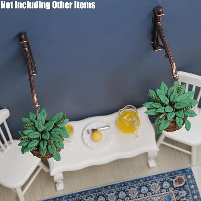 Odoria 1/12 Miniature Hanging Plants and Hook Hanger 2Pcs Mini Tiny Potted Plant Miniatures Dollhouse Decoration Accessories Doll House Accessory, Dark Green
