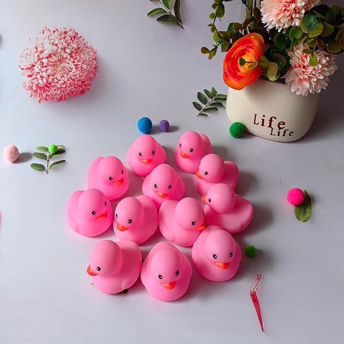 16PCS Pink Rubber Duck Kids Bath Duck Toys ,Squeak Rubber Ducks in Bulk Rubber Ducks Baby Shower Duck Decorations Party Favors (2.2’’)