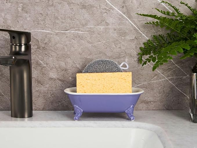 NEWHENGS 6.5" Ceramic Mini Decorative Clawfoot Bathtub Bar Soap Dish, Kitchen Sponge Holder and Shower Tray for Bathroom, 1 Pack(Jubilee)