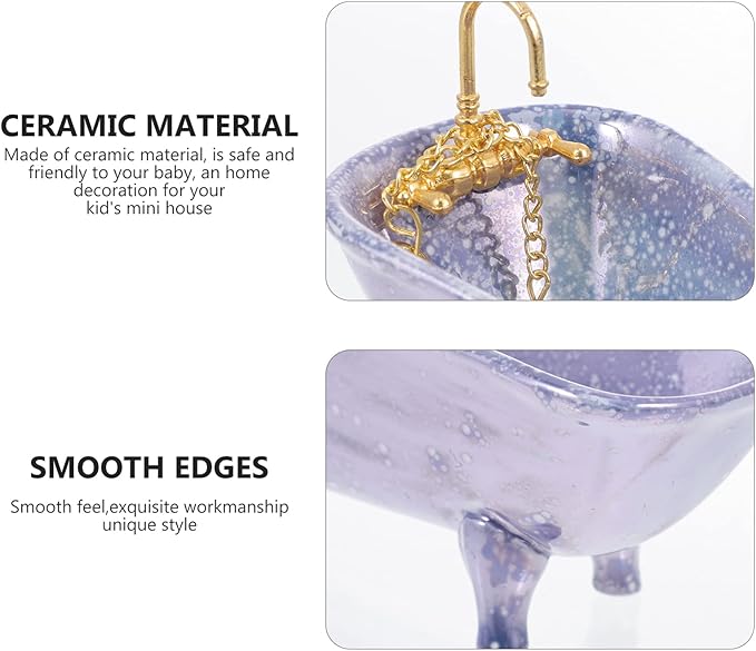NUOBESTY Miniature Dollhouse Furniture Set Bathroom Accessories Ceramic Bathtub Toilet Sink Mirror for Kids Playhouse Decoration 4.64X2.75X2.04 Inch