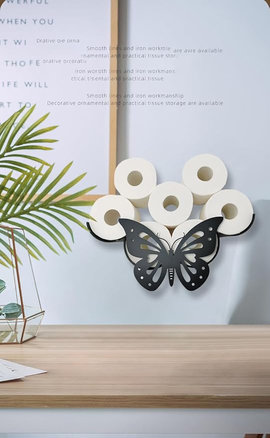 Cow Decorative Toilet Paper Holder Shelf, Cute Funny Tissue Iron Storage Stand Rack Iron Roll Paper Storage Bathroom Kitchen Accessories (Butterfly)