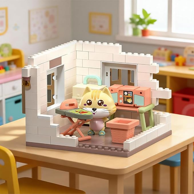kvlidvo Koko's Cat Town DIY Miniature House Kit,Tiny House Laundry Room Building Kits,Purrfect Dollhouse with 251PCS,Gift for Cat Lovers Teens Kids Ages 3+. Purr-FECT Gift! (HY-120A4)