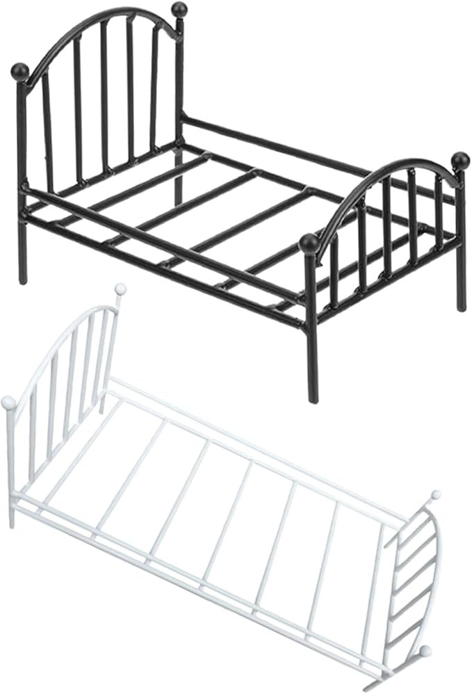 Dollhouse Bed, 1/12 Scale Miniature Metal Single Bed, Vintage Doll Bed, Dollhouse Furniture for Doll House Decoration (Black)