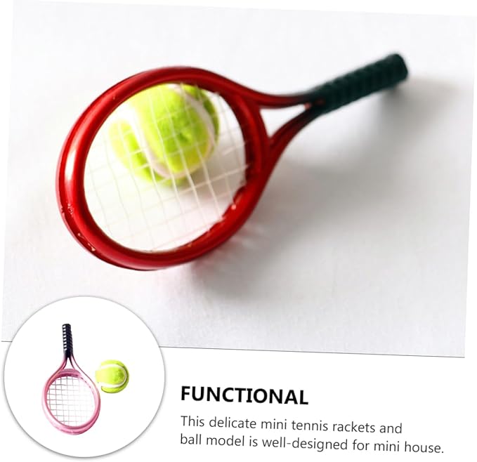 Kisangel DIY Mini House Decor Mini Tennis Racket and Ball Model Random Color Durable Lightweight Tennis