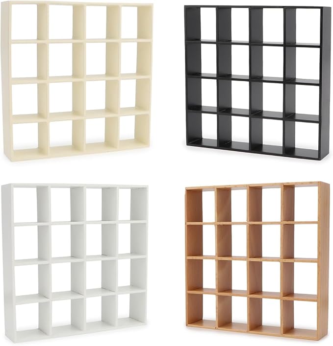Miniature Furniture Storage Rack 1/12 Dollhouse Furniture 16 Grid Shelf Bookshelf Display Shelf Wall Rack Stand Mini House Scene Decoration (Wooden)