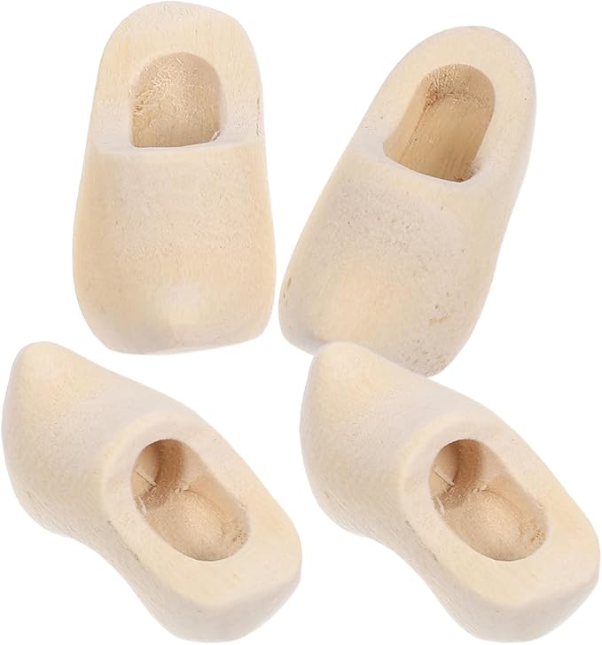 Abaodam Miniature Wooden Shoes 2 Pairs Unfinished Dollhouse Decor DIY Craft Supplies for Home and Party Decoration