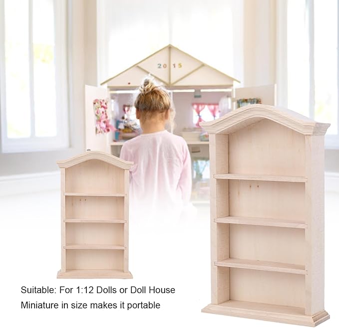 Dollhouse Bookshelf, Mini Bookshelf for Mini Books, 1:12 Miniature Bookshelf of Miniature Dollhouse Furniture, Wooden Doll House Book Shelf, Dollhouse Bookcase Wood Color