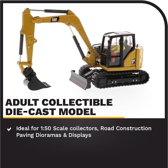 Diecast Masters CAT Caterpillar 308 CR Next Generation Mini Hydraulic Excavator with Work Tools and Operator High Line Series 1/50 Model 85596