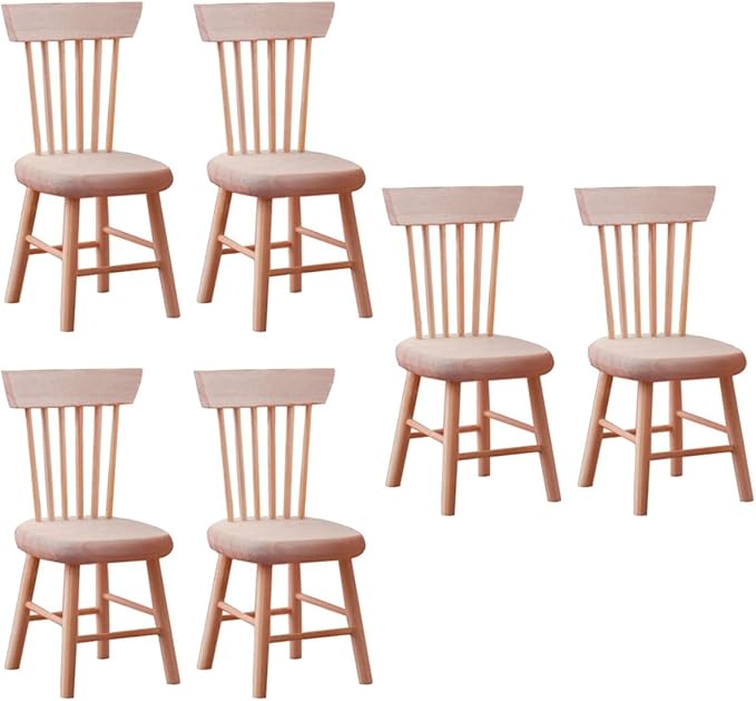 6PCS Dollhouse Chairs, 1/12 Scale Dollhouse Furniture - Wooden Mini Furniture Accessories, Tiny Mini Chair for Doll House, Fairy Garden, Photography Props,Home Decor & Christmas Party (1.6in*3.2in)