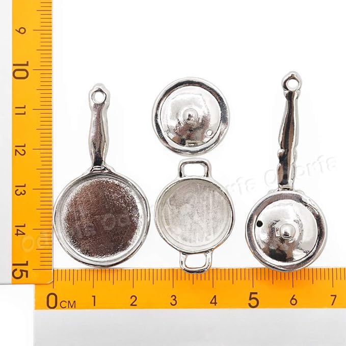 Odoria 1/12 Miniature Pots and Pans Dollhouse Cookware Accessories, Silver