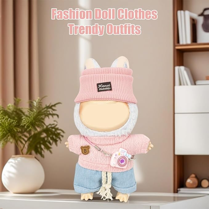Clothes for Lububu 17cm Dolls(NO Doll) for Lububu Doll Outfits with Accessories Suit for Lububu Cute Stylish Dress Up Set Pink