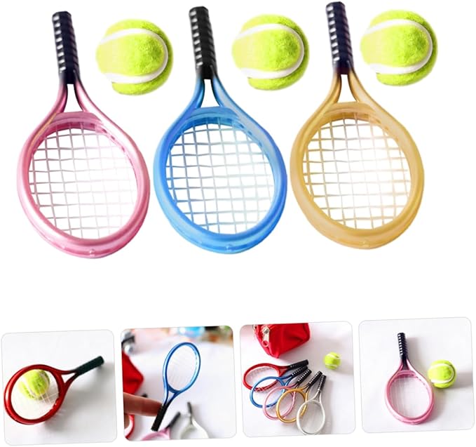 CORHAD Mini Tennis Racket for Dollhouse Decor Rackets Balls Fun Photography Props Lightweight and Compact Miniature Accessories for Creative House Layouts