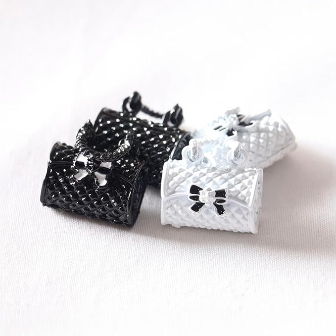 Dollhouse Bag,Miniature Metal Bag,Dollhouse Accessories Black White Handbag,Miniature Decor(2PCS) (White)