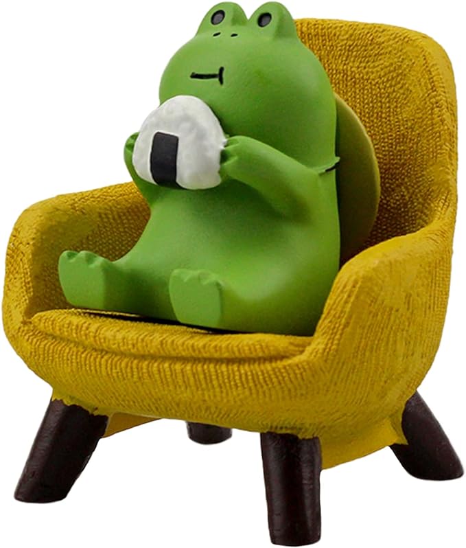 Refintural Miniature Frog Figurines Statue - Cute Frog Sculpture for Outdoor Fairy Garden and Desk Decorations - Adorable Frog Figurine Statue Decor for Plant Shelf Desk Office Bedroom(Yellow Sofa)