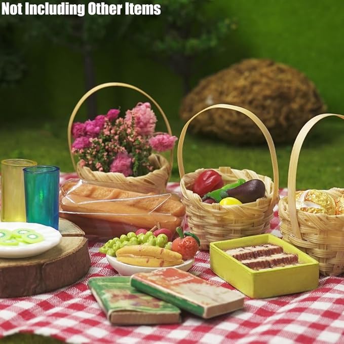 Odoria Dollhouse Wicker Basket Miniature: 1/12 Scale Woven Bamboo Baskets Empty Fairy Garden Picnic for Food Egg Flower Fruit Vegetable - Mini Farm Country Rustic Kitchen Props 4 Pcs