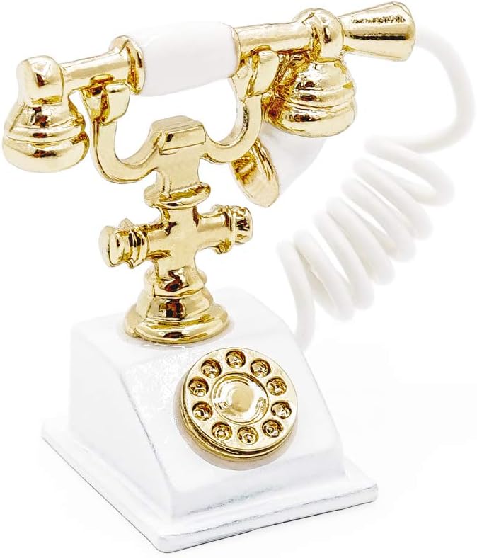 Odoria 1/12 Miniature Rotary Telephone Dollhouse Decoration Accessories, White