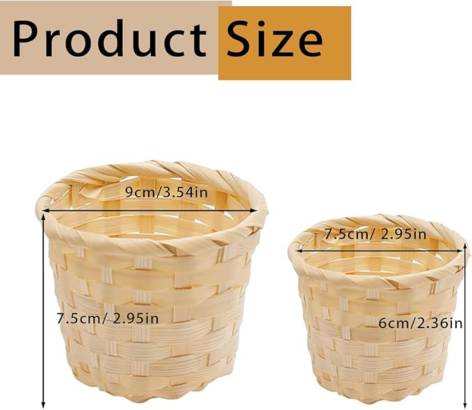8 Pcs Mini Woven Basket Set for Home Organization, 4 Small 3.54 × 3.54 × 2.95in and 4 Mini 2.95 × 2.95 × 2.36in, Natural Bamboo Wood, Centerpiece Baskets, Party Favors, DIY Crafts
