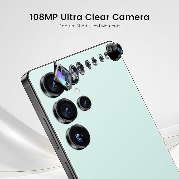 Bnjbmj I25 Ultra Flagship Killer Smartphone - Snapdragon 8 Gen 3, 16GB+512GB, Massive 6.99" FHD+ Display, 108MP+68MP Pro Cam, 7000mAh 2-Day Battery, Android 14, Includes Stylus Pen (Cyan)