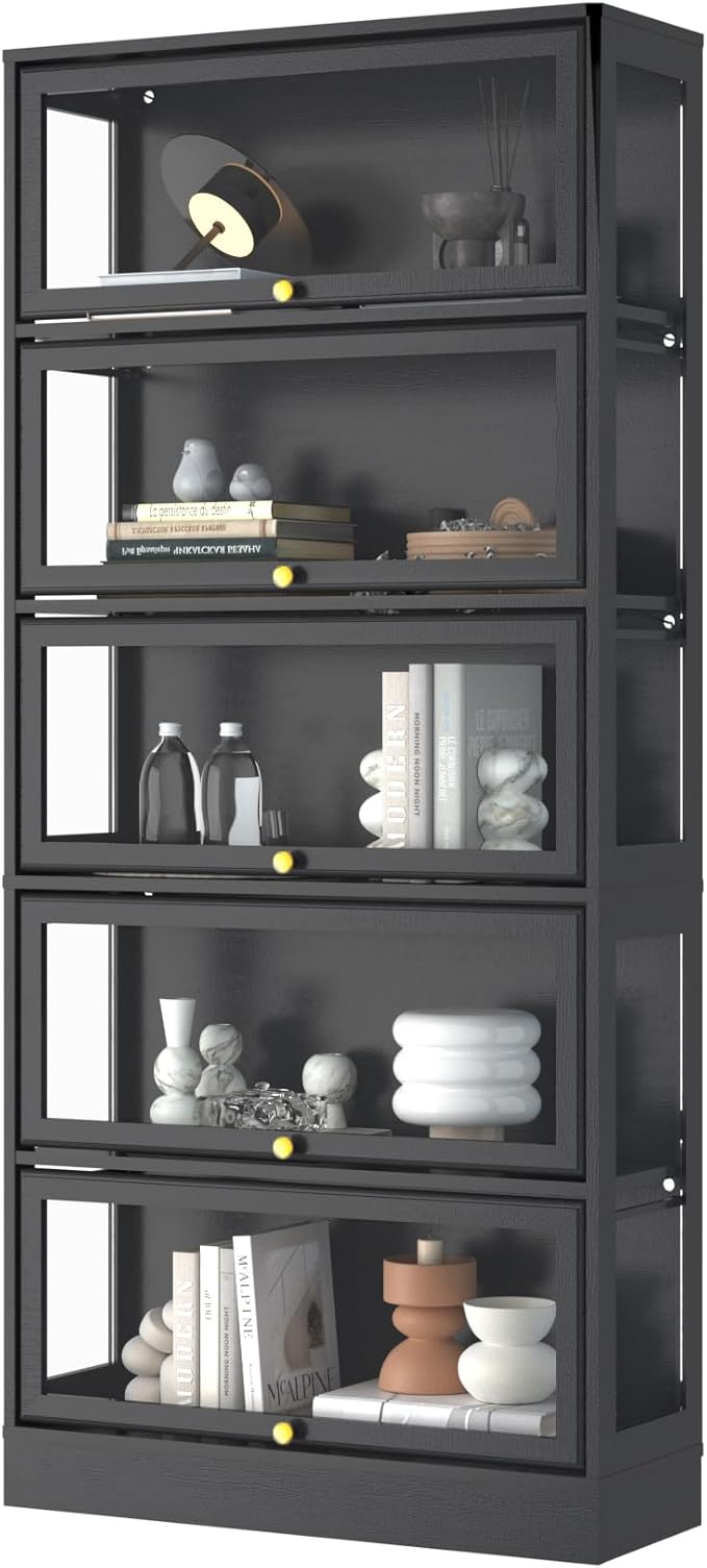 Display Cabinet with Acrylic Glass Doors,5-Tiers Curio Cabinet with LED Lighting for Collectibles, Collectibles Toy Organizers Rack & Display Shelf Display Case Storage Cabinet, Black