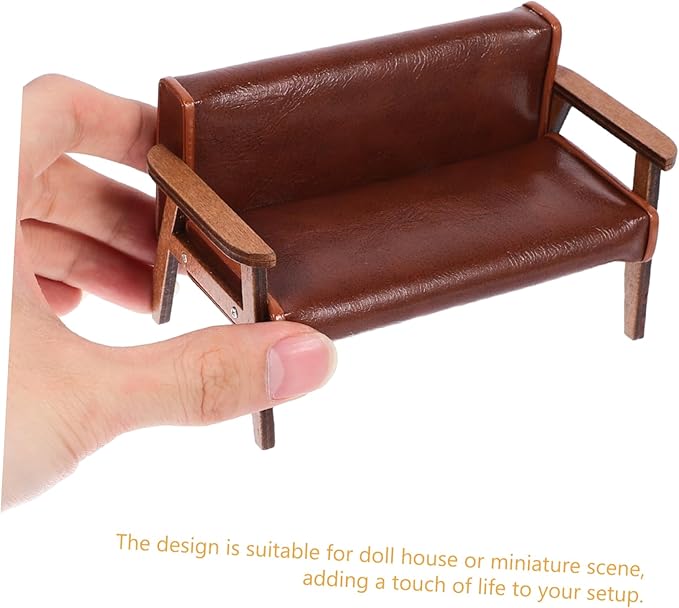 Zerodeko Mini Sofa Chair 1 12 Scale Dollhouse Furniture Pu Leather Vintage Tiny Sofa for Miniature Scene Decoration and Dollhouse Accessory