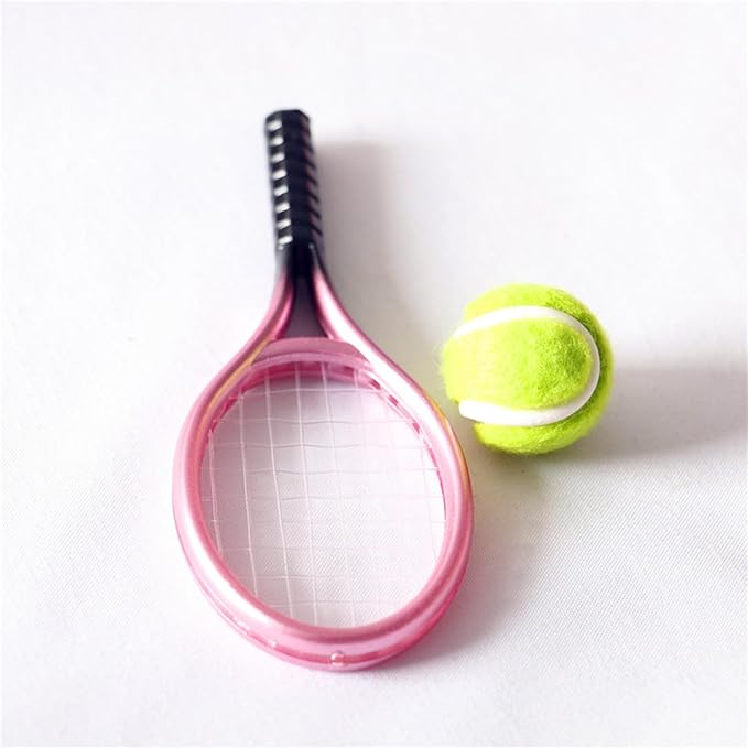 BOGEEL House Tennis Model Set Simulation Sports Goods Outdoor Miniature Model Include 1x Tennis 1x Racket,Plastic