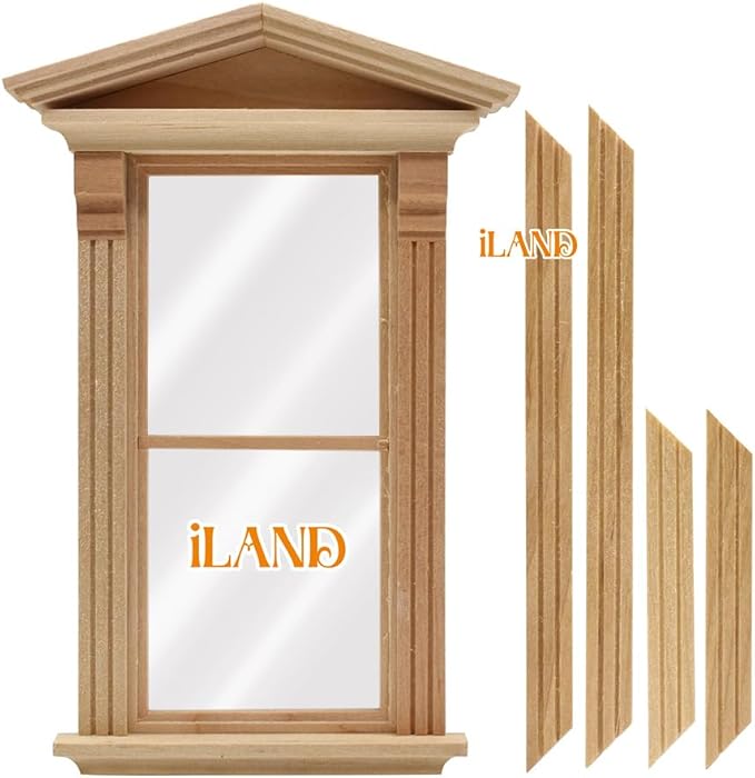 iLAND Dollhouse Window, 1/12 Scale Accessories, Wooden Dollhouse Accessories, Dollhouse Building Supplies in Baroque Style