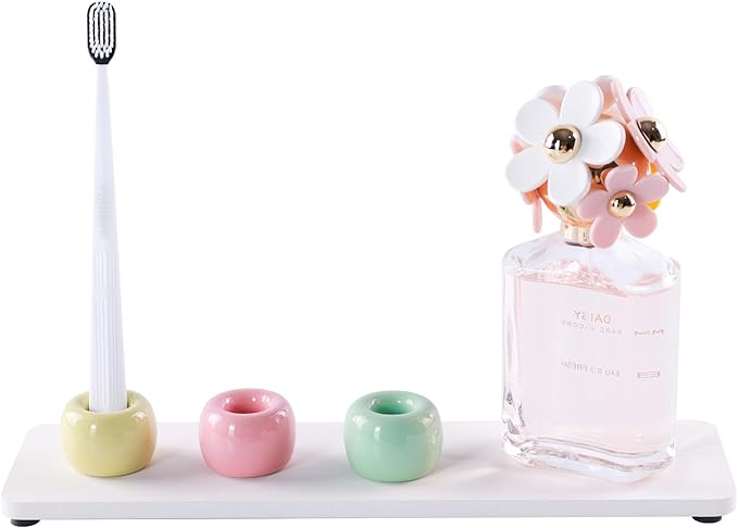 NiuYichee Set of 6 Sleek Mini Ceramics Toothbrush Holder, Small Ceramic Ring, Perfect Size for Bathroom Vanity Countertops
