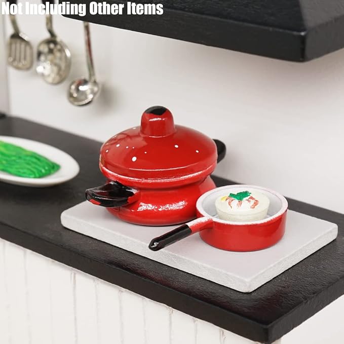 Odoria 1/12 Miniature Pots and Pans Dollhouse Cookware Accessories, Red