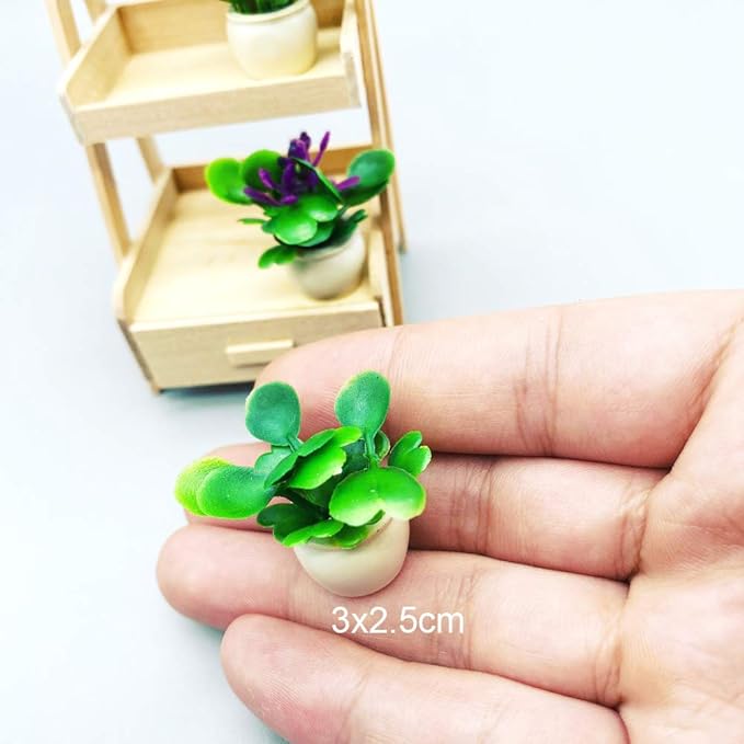 Dollhouse Decoration Plant Pots Miniature Green Potted Bonsai Model Dollhouse Desk Home Office Decor Accessories,1 12 Scale Miniature Plant Model (4 Different Flower Bots)