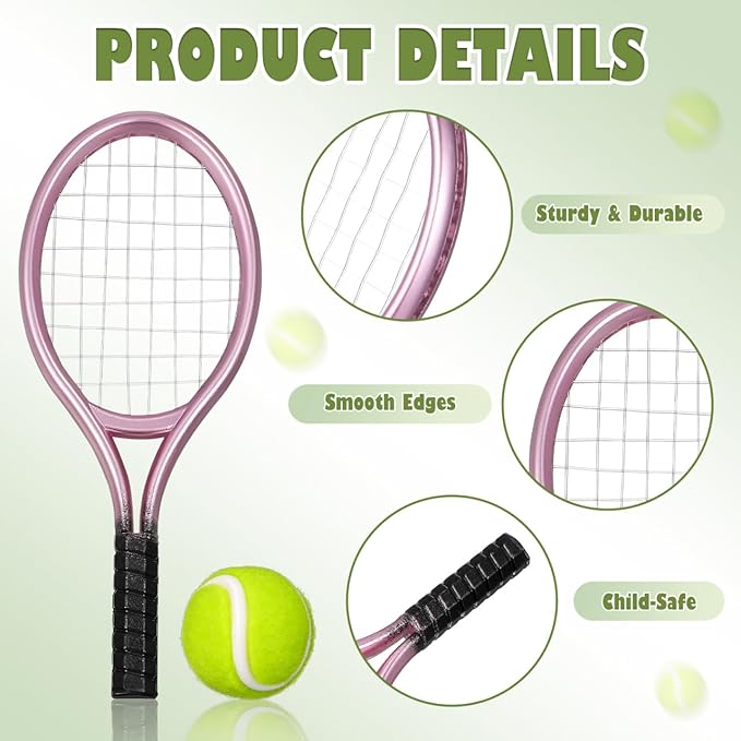 STOBOK Miniature Tennis Racket and Ball Set 3.54 Inch Dollhouse Sports Accessories for 1 12 Scale Decor Photography Props Mini Tennis Toy for Kids and Craft Projects