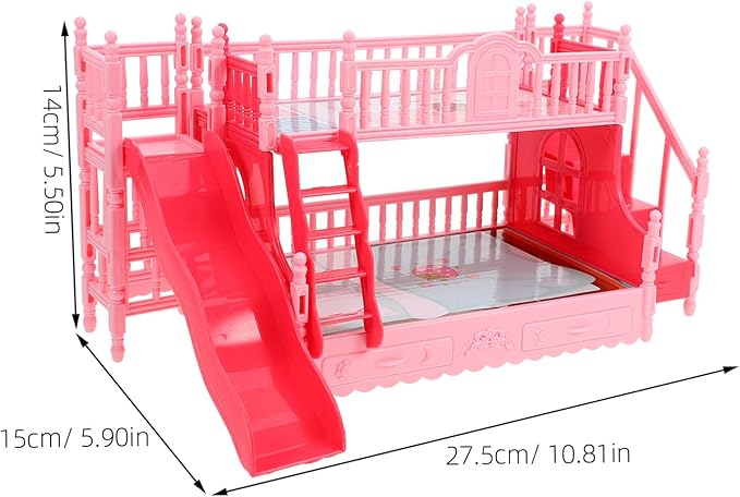 TOYANDONA Baby Doll Bunk Bed for Girls, Miniature Furniture Dollhouse Bed with Stairs, Plastic Mini Bedroom Furniture Birthday 1/12 Scale