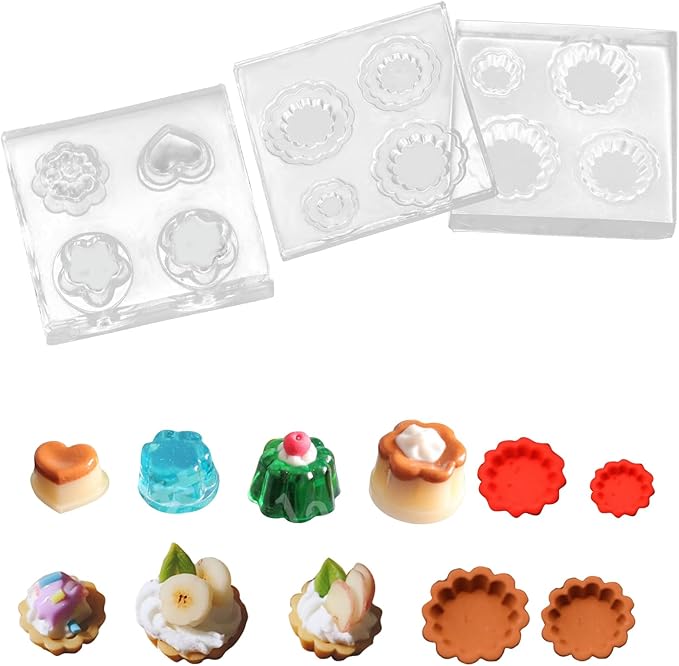 2Pcs Mini Pudding Mini Trays Shape Resin Silicone Molds 3D Tiny Tart Holder Epoxy Casting Molds for DIY Micro Resin Dollhouse House Kitchen Miniatures Landscape Decor