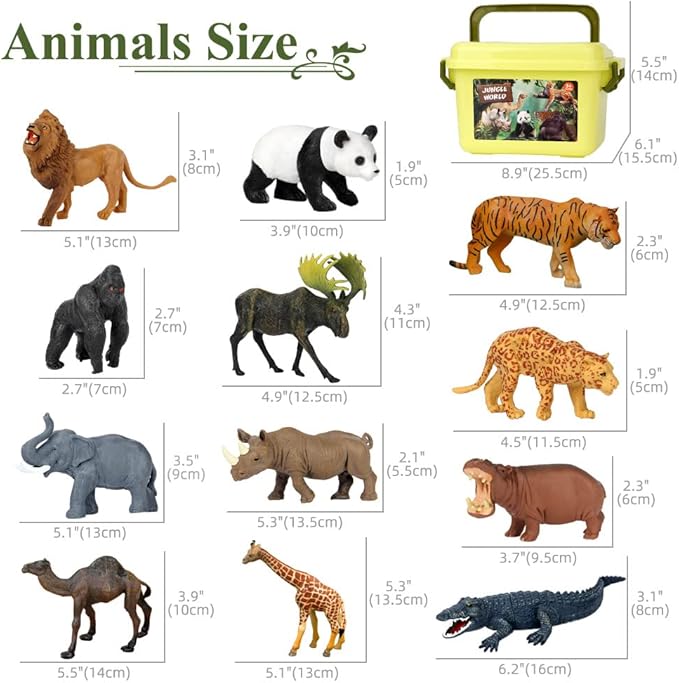 Safari Animal Toys Figures, 12 PCS Realistic Jumbo Wild Jungle Animals Figurines, Large African Zoo Animal Playset with Lion,Elephant,Giraffe, Plastic Animal Learning Toys for Kids Toddlers Boys