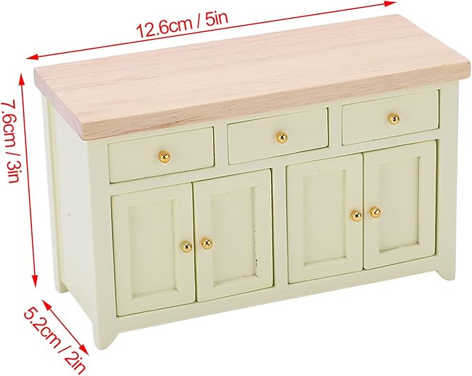 1:12 Scale Wooden Dollhouse Cabinet, Miniature Birch Storage Furniture for Living Room and Kitchen, Doll House Toys (Cream Color)
