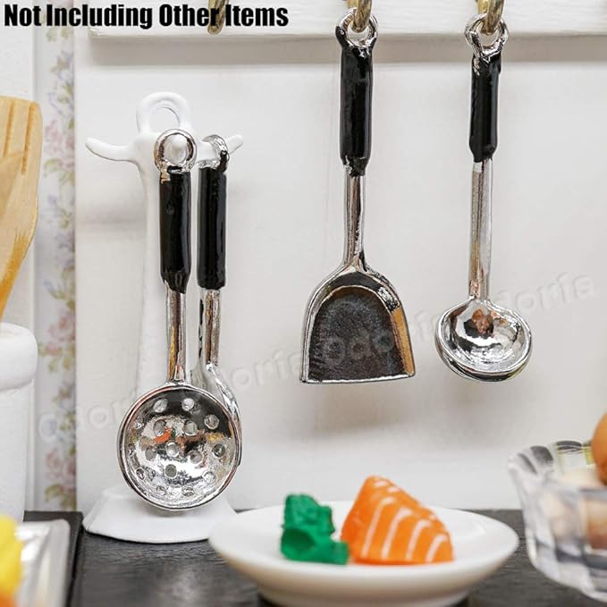 Odoria 1/12 Miniature Kitchen Utensils with Stand Dollhouse Decoration Accessories, White
