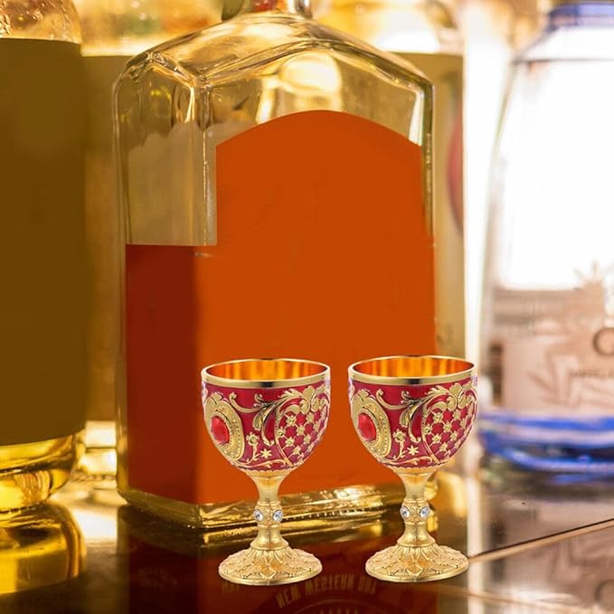 Zerodeko 2Pcs Metal Wine Cups 1Oz Small Goblets European Style Mini Chalices for Whiskey Cocktail Home Bar Entertaining
