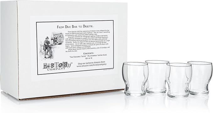 HISTORY COMPANY Stackable Tasters – Professional Nosing & Sipping Glasses for Miniature Cocktails & Craft Beer, 4-Piece Set (Gift Box Collection)