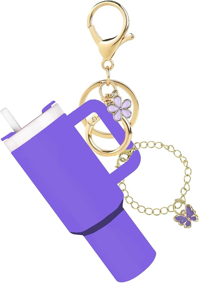 ERTUNA Mini Tumbler Keychain Accessories for Stanley Cup, 2 Way Cute Charms Chapstick Lip Balm Holder for Women Purse Handbag