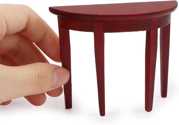 Miniature Half Moon Table Dollhouse Furniture 1/12 Scale for Living Room Bedroom Hallway, Entrance, Small Spaces, DIY Doll House Accessories (Red)