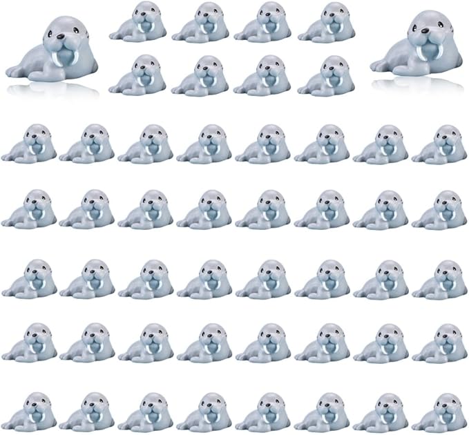 50PCS Mini Ocean Animals Figurines Ornaments Resin Sea Animal Tiny Resin Figurines for Fish Tank Decorations Birthday Party Favor Garden Accessories Gift (Walrus)