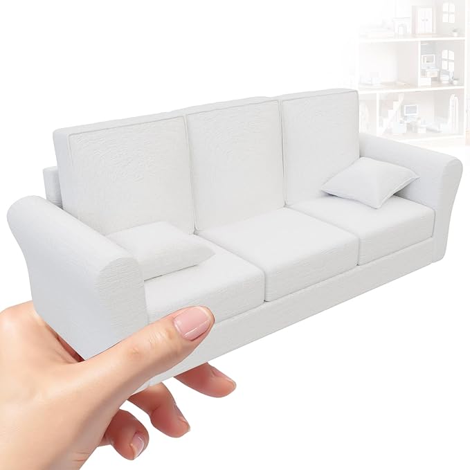 Doll House Furniture Couch, 1:12 Scale Miniature Sofa for Dollhouse Living Room, Doll Sofa for Kids & Collectors – Fashion Style Doll House Furniture Couch for Dolls