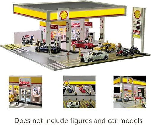 1/64 Scale Shell Gas Station Building Scene Model, Gas Station Architecture Scene, DIY Miniature Building Model for Teens (Cars & Figures Not Included)