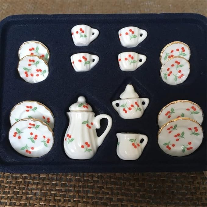Dollhouse Decoration Accessories, 1:12 Dollhouse Miniature 15 Pcs Porcelain Tea Sets Mini Food Toy Model (J)