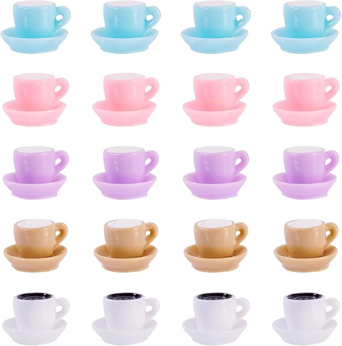 Cheriswelry 30Pcs Mini Resin Coffee Cups Imitation Food Drink Miniature Ornaments Kitchen Dollhouse Accessories 13.5x20.5mm for Micro Landscape Play Party Garden Decoration