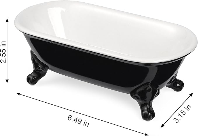 NEWHENGS 6.5" Ceramic Mini Decorative Clawfoot Bathtub Bar Soap Dish, Kitchen Sponge Holder and Shower Tray for Bathroom, 1 Pack(Black)