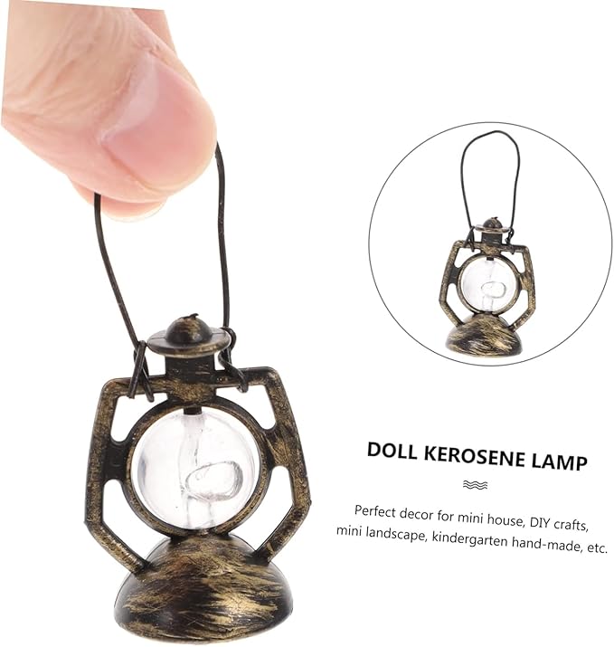 3Pcs Miniature Dollhouse Lanterns – Bronze Kerosene Lamp Micro Landscape Ornaments for Fairy Garden, Halloween, Christmas, Diorama, Terrarium, Porch Light, Outdoor Decoration, Dollhouse Accessories（C）